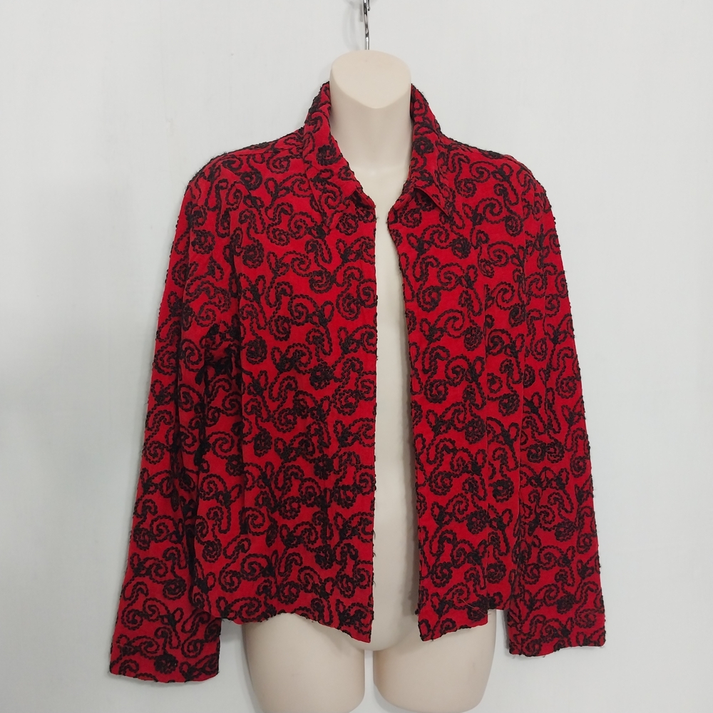 🔵BOGO FREE🔵 Chico's Jacket Open Front Embroidered Sz 2 (L)